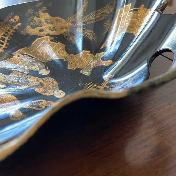 antique Chinese-style paper mache tray Black Gold 19 th Century - Picture 8 of 11